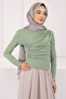 Light Khaki Turtleneck Draped Sandy Blouse - 3