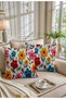 4-Piece Digital Printed Throw Pillow Covers with Daisy Pattern in Blue and Yellow Colors with Punch Embroidery Pattern - 3