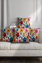 4-Piece Digital Printed Throw Pillow Covers with Daisy Pattern in Blue and Yellow Colors with Punch Embroidery Pattern