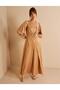 Stone Embellished Satin Evening Dress Jumpsuit Beige - 4