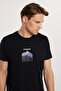 Men's Slim Fit Slim Fit 100% Cotton Soft Texture Printed Black Crew Neck T-Shirt - 2