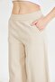Beige Shalwar Trousers with Elastic Waist and Pockets - 3