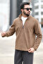 Men's Winter Fleece Sweatshirt Brown Half Zipper Stand Collar Throat - 6053 - 2