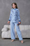 Women's Embroidered Denim Decorated Linen Shirt Double Set - 2