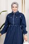 Lace-Up Waist Pocket Denim Dress Navy Blue 6116 - 2