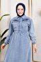 Lace-Up Waist Pocket Denim Dress Blue 6116 - 2