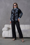 Women's Embroidered Front Collar and Cuff Denim Detail Linen Shirt and Pants Two-Piece Set