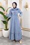 Lace-Up Waist Pocket Denim Dress Blue 6116