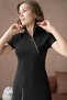 Women's Stylish Design Zipper Detailed Stand Collar Short Sleeve Midi Black Dress 2175 - 6