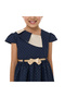 Chic Blue/Gold Lapel Jacquard Dress - 5