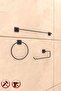 Jasmin Adhesive Black Square 3-Piece Bathroom Set |   Long Towel Holder, Ring Towel Holder, Solo Towel Holder - 3