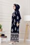 Half Button Robe Amine Dress-Navy Blue - 3