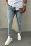 Men's Snow Wash Slim Fit Slim Fit Lycra Ice Blue Denim Fabric Jean Jeans Trousers Ke-623 - 5