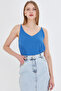 Women's Blue Linen Look Strappy Blouse Arm-24Y 001064 - 2