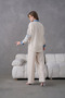 Women's Embroidered Front Collar and Cuff Denim Detail Linen Shirt and Pants Two-Piece Set - 8