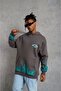 Men's Three Thread Inside Cotton Flame Printed Hooded Sweatshirt - Gray - 3
