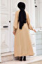 Camel hijab abaya with ruffle detail and zipper front tsd240510 - 5