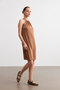 Women's Camel Halter Neck Crinkle Mini Dress - 4