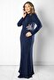 Stone Print Detailed Evening Dress Navy Blue Tbsmda2522 - 2