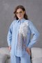 Women's Front Sequin and Embroidered Tulle Floral and Stone-Embellished Linen Shirt and Trousers Top and Bottom Set - 3