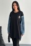 Women's Navy Blue Sleeves Denim Stone Accessory Detailed Wide Fit Dress - 2
