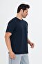 Men's Cotton Crew Neck Oversize T-Shirt Navy Blue 5015-L - 5