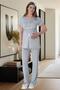 Mecit 6001 Gray Striped Maternity Pajamas Set with Dressing Gown - 2