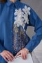 Women's Front Sequin and Embroidered Tulle Floral and Stone-Embellished Linen Shirt and Trousers Top and Bottom Set - 4