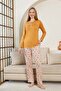 Teddy Bear Patterned Women's Pajamas Set - Light Brown Color Lycra Viscose Long Sleeve 2849Uy - 3