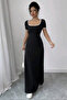 Women's Summer U-Neck Dress with Raw Hem Stitching - 2