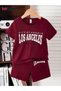Printed Cotton Kids Burgundy Shorts T-Shirt Set - Girls Boys Summer Crew Neck