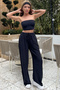 Women's Black Linen Ayrobin Fabric High Waist Loose Wide Leg Palazzo Trousers - 2