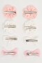 Pink Ecru Lace Velvet Bow 8-Piece Ribbon Bow Clip Buckle Set - 5