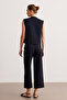Navy Blue Stitching Detailed Unlined Gabardine Vest - 6