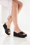 Women's Black Skin Wedge Heel Orthopedic Slippers - 3