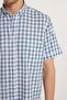 Men's Regular Fit Classic Cut Oversized 100% Cotton Linen Texture Single Pocketed Checked Short Sleeve Shirt - 3