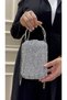 Evening Dress Bag Crystal Stone Silver Hand, Wrist, Shoulder Evening Dress Bag - 7
