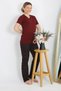 Fashion Line Women Short Sleeve Cotton Combed Cotton Pajamas Suit Claret Red 4214 - 3
