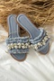 Mila Blue Denim Pearl Detail Women's Slippers - 4