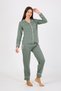 Fashion Stripe Women Combed Cotton Long Sleeve Pajamas Suit 2775 - 3