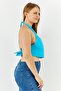 Women One Shoulder Sleeveless Crop Top, Blue - 3