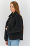 Women Faux Fur Long Sleeve Jacket, Black - 2