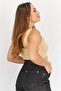 Women Square Neck Sleeveless Plain Crop Top, Tan - 3