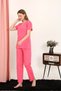 Fashion Stripe Women's Short-Sleeve Cotton Combed Cotton Sleepwear Set Fuchsia 4213 - 5