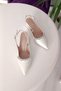 Mother of Pearl Leather 6cm Thick Heeled Accessory Stone Detailed Evening Dress Women's Heeled Shoes - 3