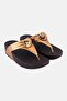 Women Lulu Padded-knot Metallic-leather Toe-post Sandal, Bronze