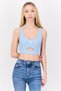 Women U-Neck Sleeveless Rib Top, Light Blue