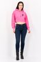 Women Graphic Print Long Sleeve Cropped Hoodie, Pink - 4