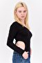Women Solid Long Sleeve Bodysuit, Black - 2