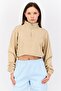 Women High Neck Solid Long Sleeves Cropped Sweatshirts, Tan